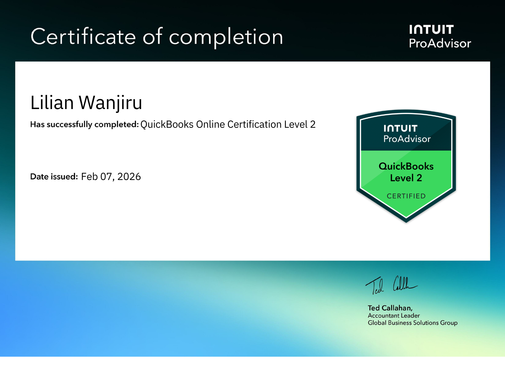 QuickBooks Online Level 2 Certification - Lilian Wanjiru